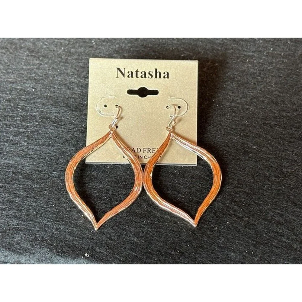Rose Gold Tone Open Leaf Dangle Hoop Earrings Boho Lightweight NWT New Jewelry